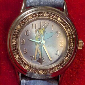 Disney Tinkerbell Crystal Bezel Watch - Shimmering Blue Strap